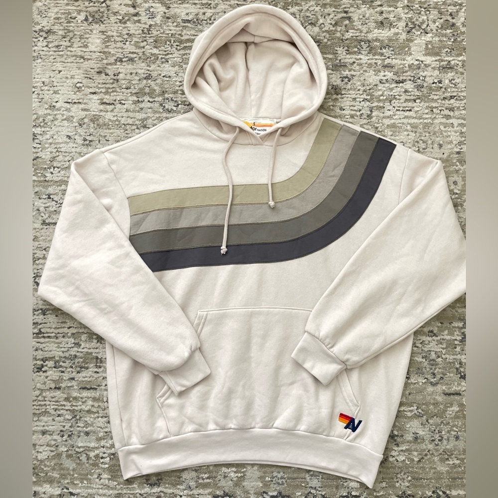 Aviator Nation Wave Stripe 4 Pullover Hoodie Relaxed Unisex S Dove Charcoal - Picture 2 of 10